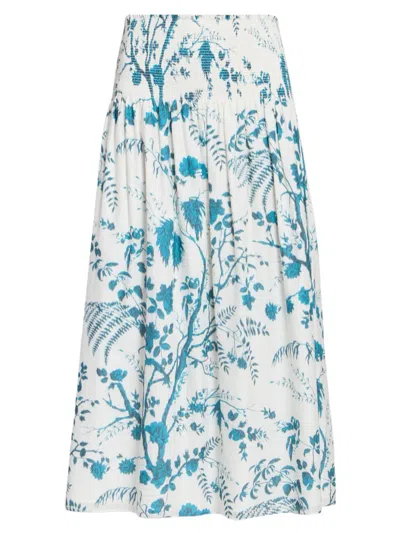 Erdem Women's Floral Cotton-linen Midi Skirt In White