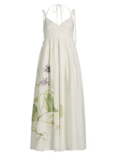 Erdem Women's Floral Linen Strappy Midi-dress
