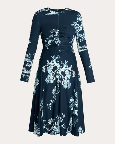 Erdem Women's Floral-print Gathered Jersey Midi Dress In Blue