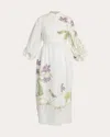 Erdem Womens Botanical Violet White Floral-print Puff-sleeve Linen Midi Dress In White
