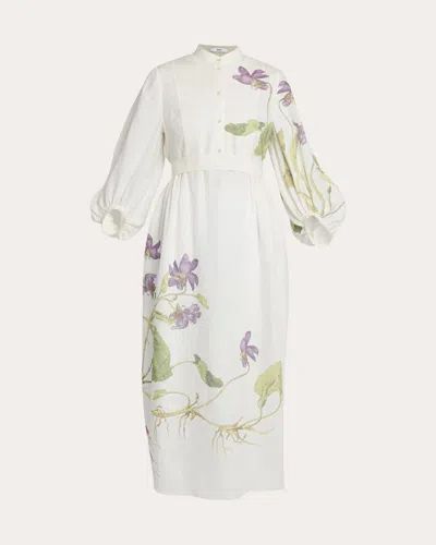 ERDEM WOMEN'S FLORAL PRINT SIDE TIE LINEN MIDI DRESS