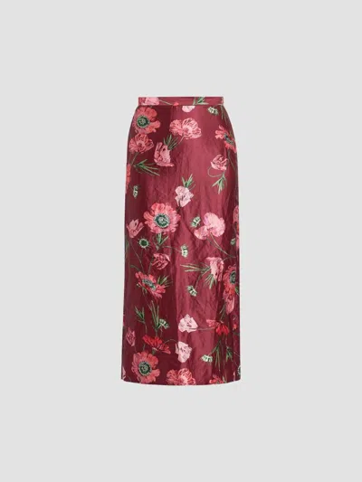 Erdem Floral-printed Satin Midi Pencil Skirt In Burgundy