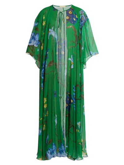 Erdem Women's Floral Silk Cover-up Kaftan In Green