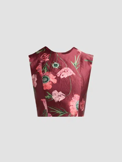 Erdem Women's Floral Textured Satin Crop Top In Ruby Red