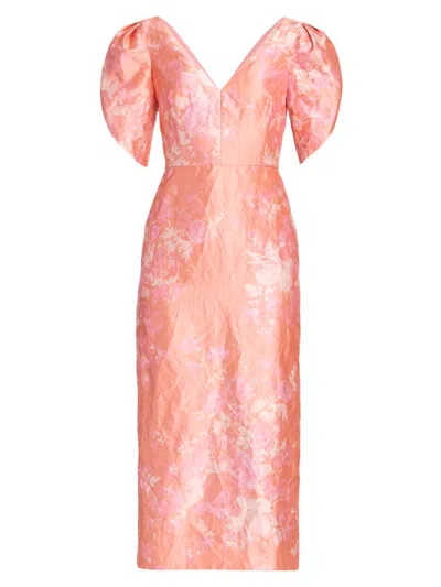 Erdem Floral-print Textured Satin Midi Dress In Pink