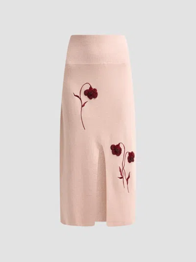 Erdem Women's Floral-embroidered Knit Pencil Skirt In Pink