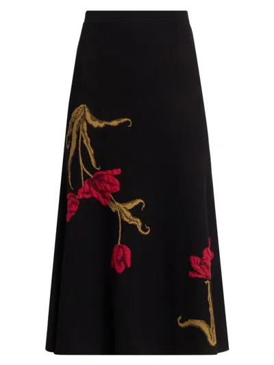Erdem Women's Flower Knit A-line Midi-skirt In Black