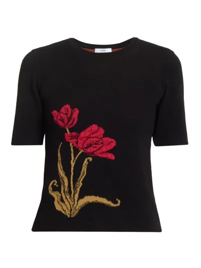 Erdem Women's Flower Knit Short-sleeve Sweater In Black