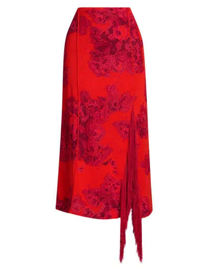 Erdem Women's French Frayed Jacquard Midi-skirt In Red
