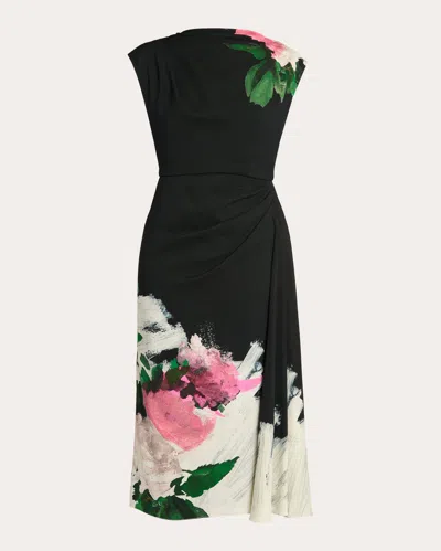 Erdem Women's Gathered Floral-print Stretch Cady Midi Dress In Black