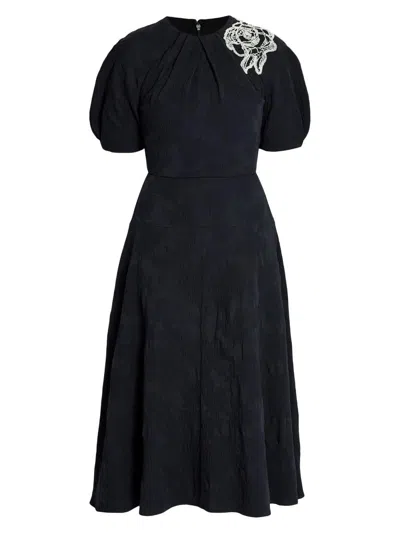 Erdem Floral Jacquard Short Sleeve Midi Dress In Purple