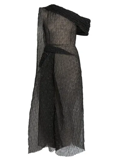 Erdem Women's Metallic One-shoulder Draped Midi-dress In Black