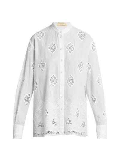 Erdem Lace-embroidered Long-sleeve Open-back Shirt In White