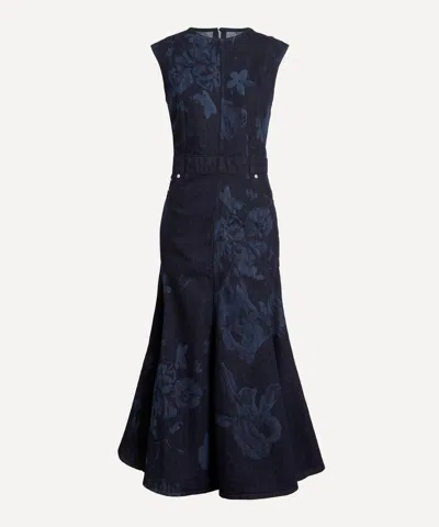 Erdem Women's Printed Denim Sleeveless Dress In Black