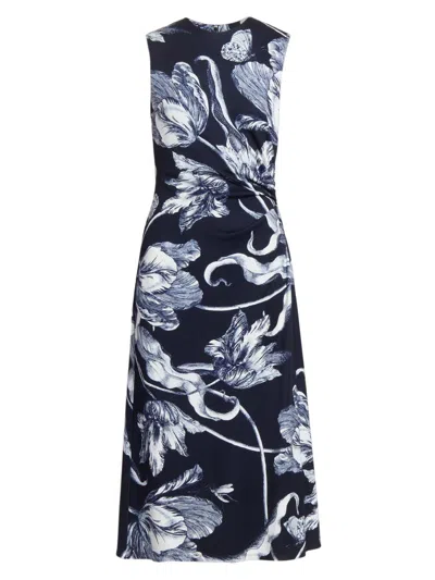 Erdem Women's Printed Gathered Sleeveless Midi-dress In Blue