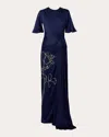 Erdem Embellished Satin Gown In Blue