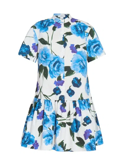 Erdem Women's Short-sleeve Floral Cotton Dress In Blue