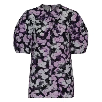 Erdem Women's Short Sleeve Matelassse Floral Top In Lilac In Purple