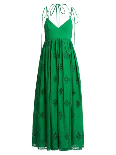 Erdem Women's Strappy Lace-paneled Maxi Dress In Green