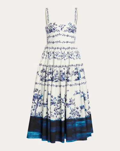 Erdem Women's Tiered Floral-print Cotton-poplin Midi Dress In Multi
