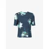 Erdem Womens Abstract Rose Navy Floral-print Short-sleeve Woven Top In Blue