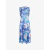Erdem Womens Artist Garden Cobalt Crinkled Sleeveless Woven Midi Dress In Blue
