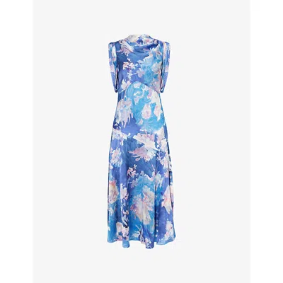 Erdem Womens Artist Garden Cobalt Crinkled Sleeveless Woven Midi Dress