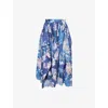 Erdem Womens Artist Garden Cobalt Floral Pleated Cotton-poplin Midi Skirt In Blue