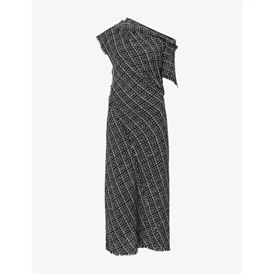 Erdem Womens Asymmetric Checked Cotton-blend Maxi Dress Black-white