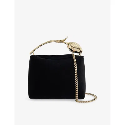 Erdem Womens Black Bloom Mini Velvet Top Handle Bag