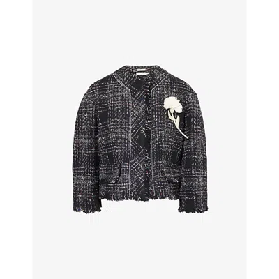 Erdem Womens Cropped Tweed Relaxed-fit Cotton-blend Jacket Black