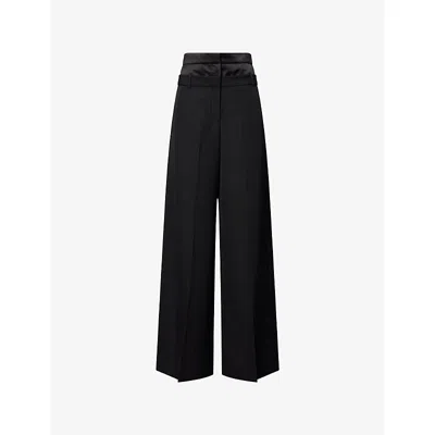 ERDEM WOMENS BLACK DOUBLE-WAISTBAND WIDE-LEG WOOL TROUSERS