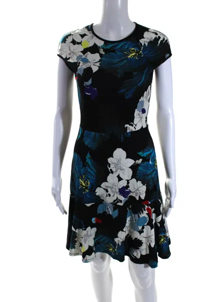 Erdem Womens Black Floral Crew Neck Zip Back Sleeveless Shift Dress