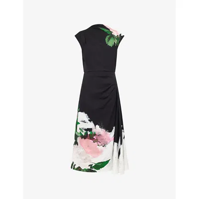 Erdem Womens Black Floral-embroidered Cocktail Cloque Jacquard Midi Dress