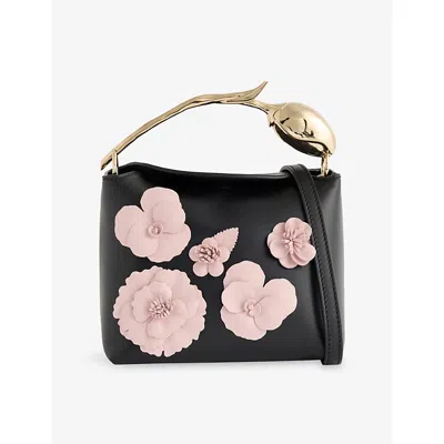 Erdem Womens Black Flower-embroidered Mini Bloom Leather Handbag