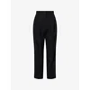 Erdem Womens Black Straight-leg Satin-trim Virgin-wool Trousers In Black