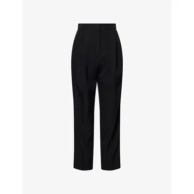 Erdem Womens Black Straight-leg Satin-trim Virgin-wool Trousers