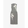 ERDEM WOMENS HOUNDSTOOTH-PATTERN EMBROIDERED WOOL MIDI DRESS BLACK + WHITE
