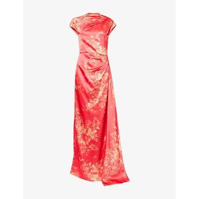 Erdem Womens Blossom Pink Draped Floral Satin Maxi Dress In Red
