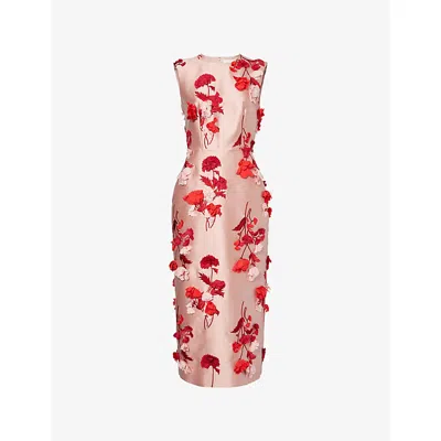 Erdem Womens Blush Floral-appliqued Sleeveless Woven Midi Dress In Multi