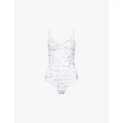 Erdem Womens Botanical Ditsy White Botanical Balconette Swimsuit