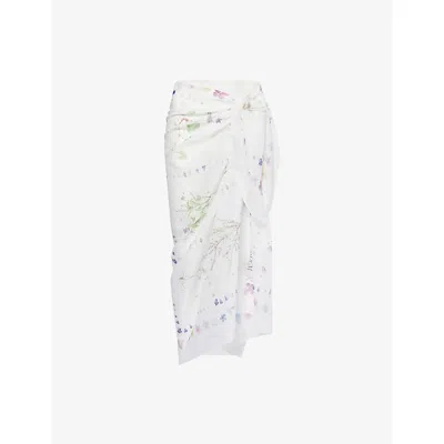 Erdem Womens Botanical Ditsy White Pareo Botanical-print Cotton Beach Cover Up