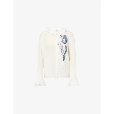 Erdem Womens Botanical Midnight Floral-print Ruffled Silk Shirt In Neutral