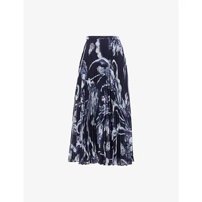 Erdem Womens Botanical Midnight Pleated High-waist Woven Midi Skirt In Multi