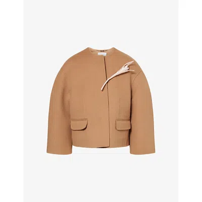 Erdem Womens  Floral Appliqué Double-faced Cropped Wool Jacket In Brown