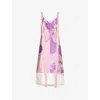 Erdem Womens Graphic-print Ribbon-strap Woven Midi Dress Carnation Cyanotype Rose In Carnation Cyanotype Rose