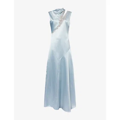 Erdem Womens Cloud Crystal-embellished Sleeveless Satin Gown In Gray