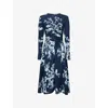 Erdem Womens Cyanotype Etching Navy Draped Floral Stretch-woven Midi Dress In Blue