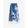 Erdem Womens Cyanotype Etching Navy Pleated Printed Woven Midi Skirt In Blue