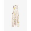 ERDEM WOMENS FLORAL-PRINT OVERSIZED-POCKETS LINEN MIDI DRESS DANCING CARNATION